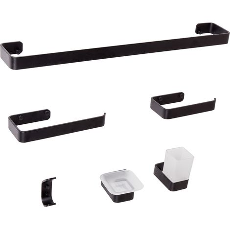 Conjunto de 6 accesorios de baño de aluminio y vidrio con acabado mate estilo moderno negro Zorritos