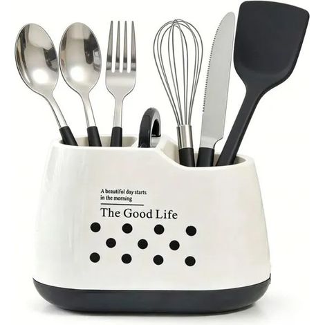 Organisateur de tiroir à couverts, porte-ustensiles et boîte de rangement de grande capacité pour plan de travail de cuisine (1/5)