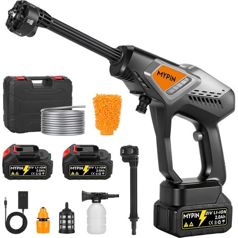 Nettoyeur Haute Pression sans Fil, 600 PSI, 21V, 2 Batteries Rechargeables Nettoyeur Haute Pression sur Batterie, Buse 6-en-1, pour Nettoyage Voiture, Sol, Mur et ClĂ´ture (1/5)