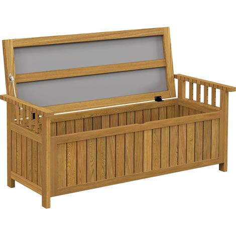 Banc de jardin 2 places en bois avec rangement de 151L banc d'extérieur avec accoudoirs 128,5 x 56 x 53,5 cm marron