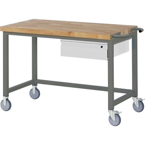 STIER Fahrbare Werkbank Premium, 1 Schublade, 125x70x88cm, Stahl & Buche, Montagewerkbank (1/4)