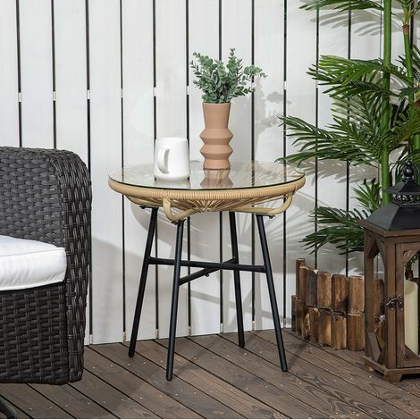 Tavolino rotondo 50x50x50 cm in vetro temperato nero e beige per balcone - MEUBLIV (1/5)