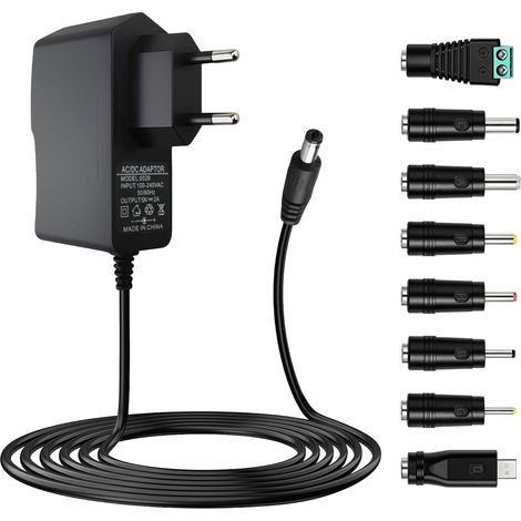 Chargeur 6V 1A Adaptateur Secteur Universel avec 8 Connecteurs, Alimentation AC 230V, 240V vers DC 6V 1000mA Adapter pour Bande LED, Caméra CCTV, Routeur et Tensiomètre, 1,5M (1/3)