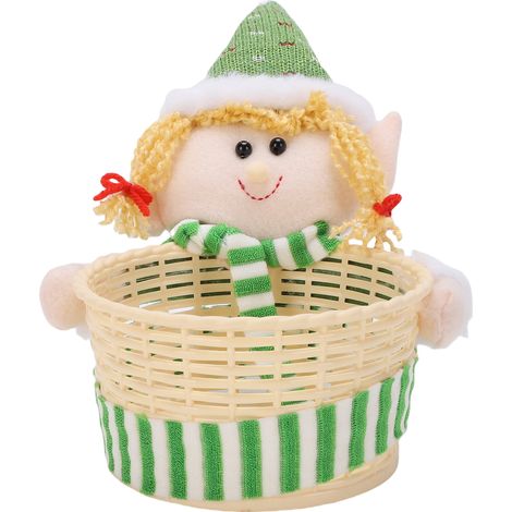 Panier à Bonbons de Noël Décoratif en PVC et Tissu Vert pour Friandises Fruits Secs Noix Rangement Bureau Table Festif (1/5)
