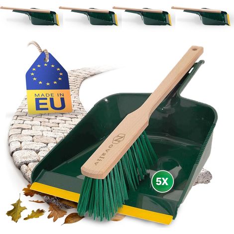 Ensemble 5 pelles et balayettes long manche plastique vert/jaune