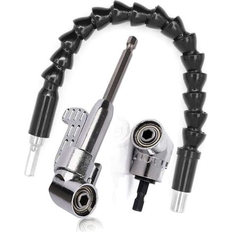 Foret à angle droit et kit d\'extension d\'angle flexible,Renvoi d\'Angle Visseuse Coudée à Angle Droit 105 Degrés Tige Hexagonale 1/4" pour Perceuse (1/5)