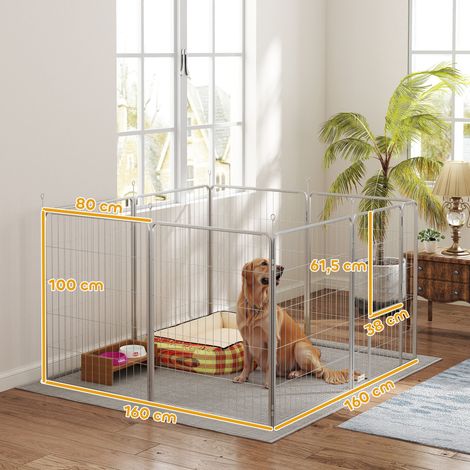 Parc pour chiots argent métal hauteur 100cm huit panneaux sangle porte, enclos modulable petits moyens chiens lapins cochons d’inde jardin maison (1/5)