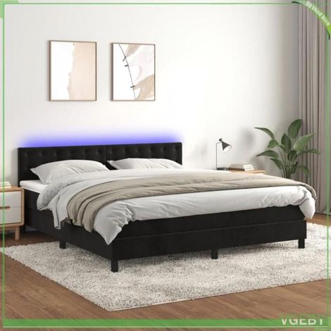 Sommier à lattes - 180x200 Velours - Matelas 20 cm ressorts ensachés - Surmatelas 5 cm - Bande LED (1/5)