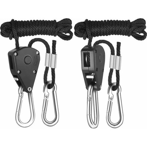 Lot de 2 sangles de suspension à cliquet réglables de 1/8" - Clip de poulie robuste pour suspension de tente et de culture - Charge maximale : 68 kg (1/5)