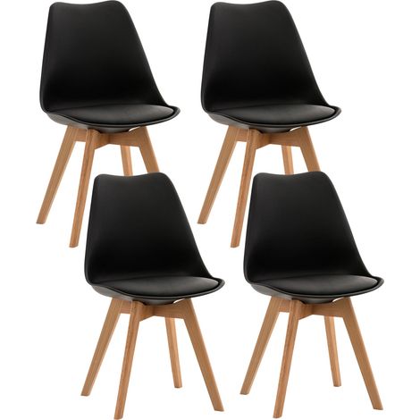 Lot de 4 chaises de salle à manger cuisine ou bureau en plastique et synthétique noir pieds en bois 100000324 (1/5)