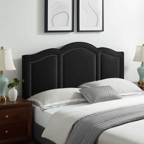 Makis Black Plush Super King 26 inch Strutted Headboard (1/2)
