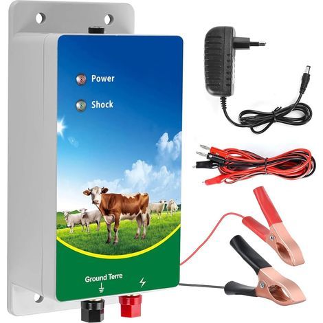 10KM Clôture électrique pour bétail, Électrificateur de clôture électrique, Contrôleur haute tension pour clôture pour moutons, bovins, chevaux et volailles Outil d'énergisation (1/5)