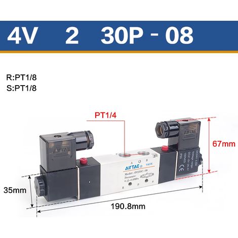 (4V230P-08-DC12V) Électrovanne pneumatique de qualité supérieure, commande directionnelle, vanne magnétique (1/5)