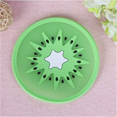 Sous-verres en silicone pour boissons, napperon en silicone, porte-gobelet en forme de fruit, napperon résistant à la chaleur pour tasse (kiwi) 5pcs (1/5)