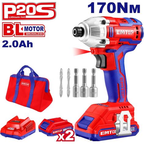 EMTOP Atornillador de Impacto a Batería 170 Nm 20V Rojo (1/5)