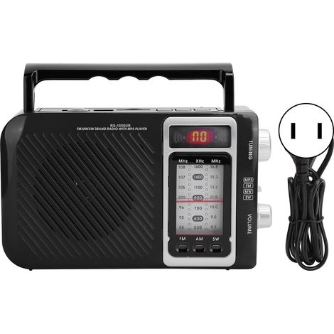 Radio multifonction avec haut-parleur LED, compatible carte mémoire MMC USB FM AM SW, prise US 110-240V, couleur noire (1/5)