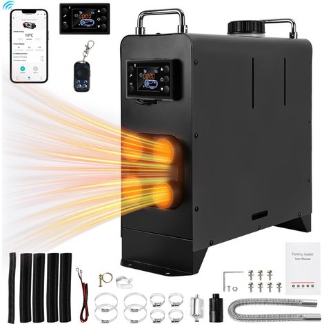 Jiubiaz Riscaldatore diesel ad aria – 8 kW – 12/24 V – Bluetooth, LCD e telecomando – 4 uscite aria – verticale – serbatoio 5 L – tutto in uno (1/5)