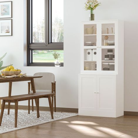 Bibliothèque moderne blanche avec 2 étagères réglables, meuble de rangement haut idéal pour un bureau, un salon ou une pièce à vivre. (1/5)