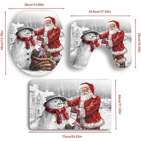 WC-Deckelmatte Badvorleger 3er Set Badset Rutschfeste Badvorlegermatte Sockelmatte Weihnachten