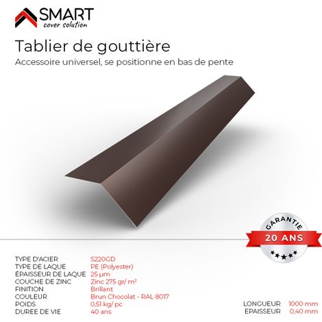 Tablier de gouttière - bac acier - tôle de couverture - Toiture -  H12 Brun Chocolat RAL 8017 L=1m (1/2)