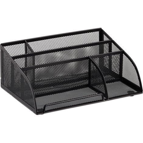 Organizer da scrivania in rete metallica 10,5 x 25,5 x 18 cm 5 scomparti design pulito in metallo nero 130006789