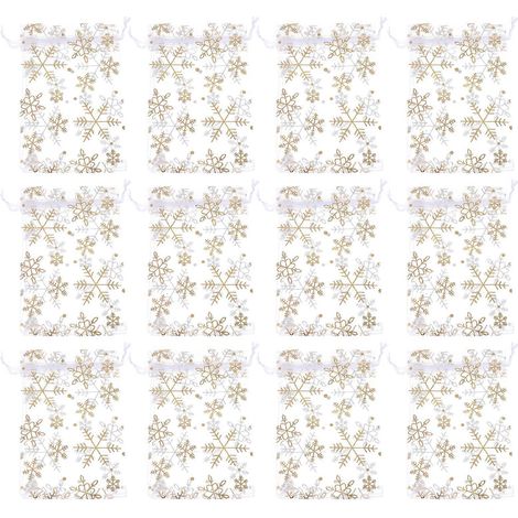 Lot de 100 pochettes cadeaux de Noël en organza, idéales pour les bonbons et les fêtes. Pochettes doubles en jute avec cordon de serrage. (1/5)