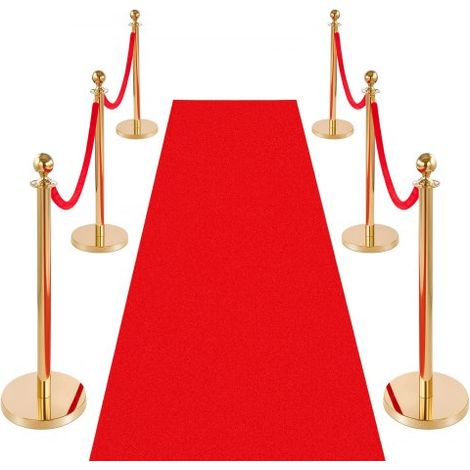 Absperrpfosten 6-teilig, Personenleitsystem Set mit Rotem Teppich (8 m) & 4 Roten Samtseilen (1,5 m), Absperrständer mit Nachfüllbarem Sockel für Konzerte Ausstellungen Hotels Kinos (Golden) (1/5)
