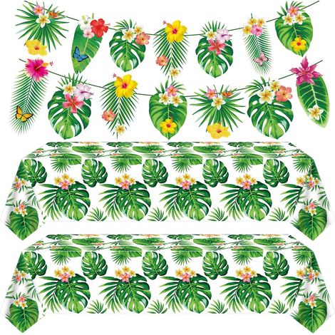 Lot de 4 nappes et banderoles en Feuilles de Palmier – Nappes hawaïennes à Feuilles Vertes – Nappes à Motifs de Feuilles Tropicales – Banderoles à Fleurs et Feuilles de Palmier (1/5)