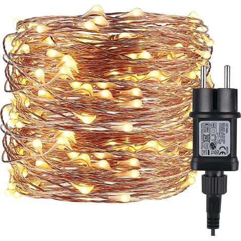 Guirlande Lumineuse 22m 220LED, Blanc Chaud Fil de Cuivre Étanche IP44 avec Adapteur Alimentation, 24V Chaine de Lampe Décoration Extérieur/Intérieur pour Fête Jardin Maison Noël