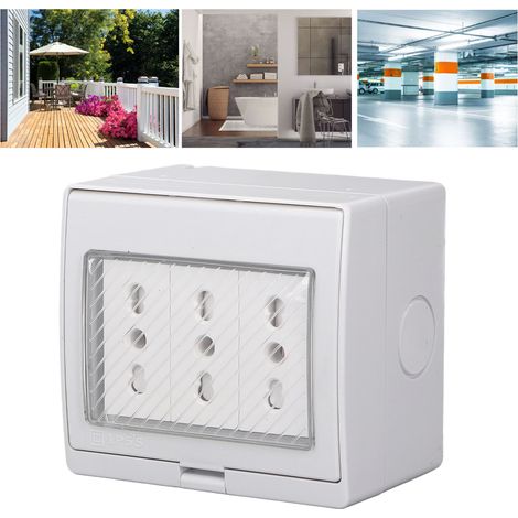 Wetterfeste IP55-Wandsteckdose mit flammhemmendem ABS-PC-Gehäuse, 3 Anschlüsse (110–250 V) für den Außenbereich, 230 g inklusive Montagesatz (1/5)