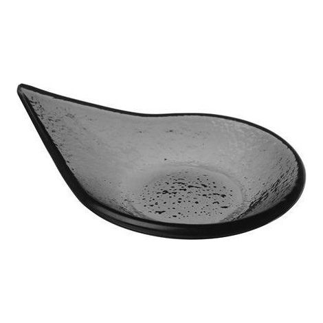 Assiette en verre noir Vetro pour finger food goutte de pluie - 80x100mm - Lot de 6 - Finedine