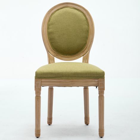 Chaises de salle à manger de style français, structure en bois massif, revêtement en lin et dossier en rotin, lot de 2, vert olive, DE1845OL (1/5)