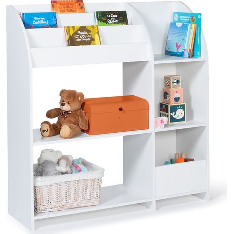 Idmarket – Bibliothèque enfant en bois blanc – Meuble de rangement EMMA avec 5 étagères – Dimensions 93x30x98 cm – Idéal pour jouets et livres
