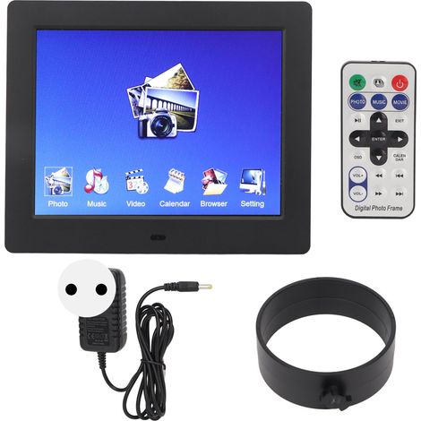Cadre photo numérique 8 pouces 800x600, écran LCD avec horloge et calendrier programmable, machine publicitaire noire, 100-240V prise UE (1/5)