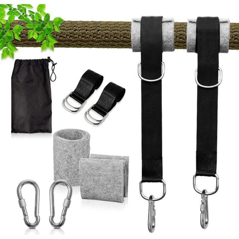 Sangle Hamac avec Crochet, 150cm Accroche Hamac Arbre Sangle Balancoire avec D-Ring et Coussin Plus épais pour Hamac et Balancoire de Jardin, Balancoire de Jardin (1/5)
