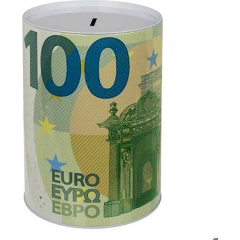 Grande Tirelire en Métal XXL Motif 'Billets de Banque de 100 EURO' / Dimensions : 15 x 15 x 22 cm