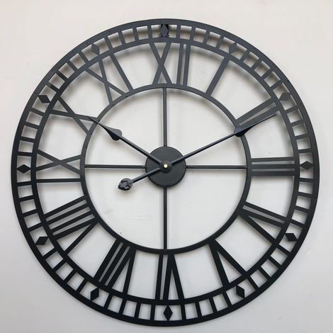 Horloge de jardin tout temps  40 cm Vintage  Chiffres romains  Rétro  Minimaliste  Fer  Horloge d'extérieur  Fonctionne avec des piles  Silencieuse