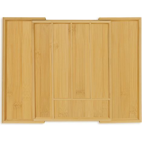 Relaxdays Range-couverts, extensible, 5 à 7 compartiments, système de rangemenr pour le tiroir, bambou et MDF, nature (1/5)