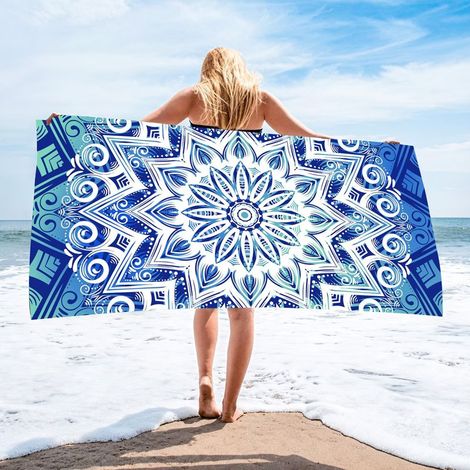 2-in-1, bedruckt mit Buchstaben, faltbar und leicht zu verstauen, schnelltrocknender, doppelseitiger Frottee, Strandtuch, Badetuch, 90 × 180 cm (1/5)