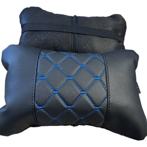2er-Set universelle Autokissen, schwarz mit blauer Naht