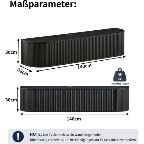 Mobile TV sospeso da parete 140 cm con passacavi e vano contenitore, nero HAVRYA (1/5)