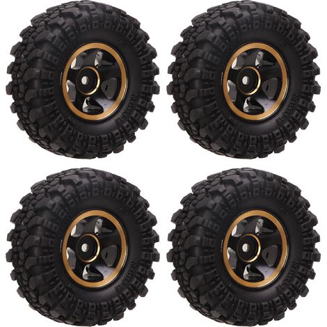 Pneus RC 1 pouce, moyeu en laiton, en caoutchouc, pour FMS FCX24 1/18 1/24 Crawler, lot de 4, noir et or (1/5)