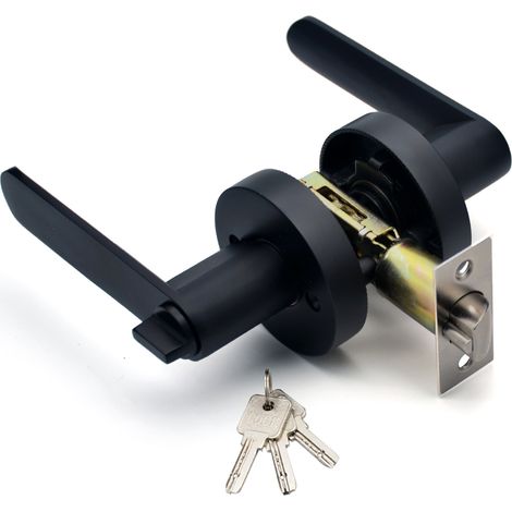 Serrure de Porte de Salle de Bain Noire, Style Minimaliste et Silencieuse, Mécanisme à Pêne Simple avec Poignée à Levier et Bouton Sphérique, Ensemble Complet (1/3)