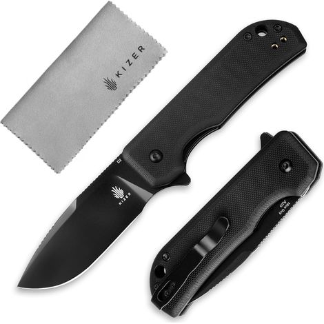 Kizer Nice Guy Couteau Pliant de Poche, 7,21 cm Lame en Acier D2, Manche en G10 Petit Couteau EDC, Non-Automatique Liner Lock Flipper, Couteaux Tranchants pour Camping Randonnée et Survie V3011M1 (1/5)