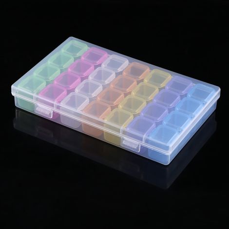 Boîte de rangement vide en plastique à 28 compartiments pour strass, perles et accessoires de nail art. (1/5)