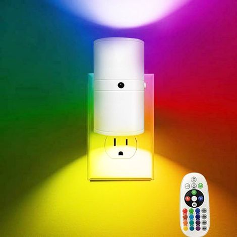 Set di 16 luci notturne a LED colorate con spina, luci notturne RGB a cambio colore con sensore di luce, 0-100 lm, con telecomando, per corridoio, camera da letto (1/5)