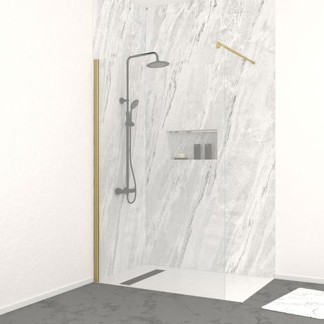 Aurlane – Paroi de douche à l'italienne 120x200 cm – Verre trempé 8 mm – Profilé aluminium or brossé – Installation réversible