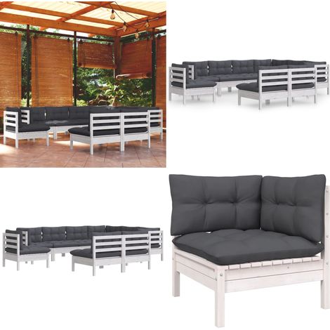 9-tlg. Garten-Lounge-Set mit Kissen Weiß Kiefer Massivholz - Garten Lounge Set - Kiefernholzmöbel - Outdoor Möbel - Gartengeräte - Loungemöbel - Home & Living (1/5)