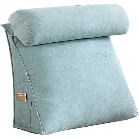 1 Coussin triangulaire, soutien lombaire, garnissage coton PP, usage canapé chaise bureau, bleu lac (1/5)