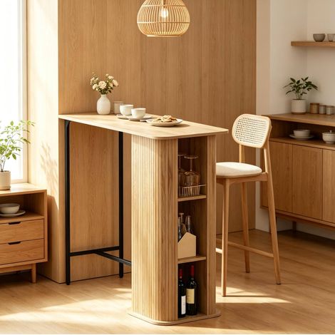Bartisch 112 x 50 x 106 cm aus MDF und Metall, Eichenoptik mit Stauraum – MEUBLIV (1/5)
